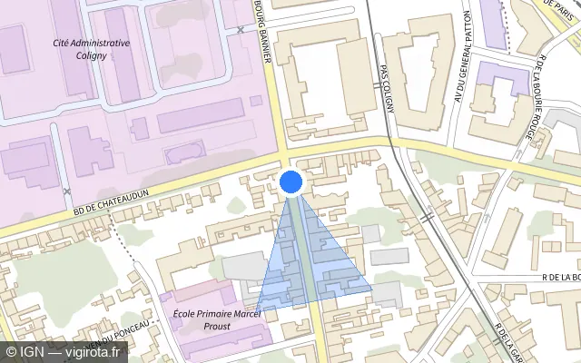 Vue plan de l'emplacement du radar de feu rouge à Saint-Jean-de-la-Ruelle sur Rue du Faubourg Bannier