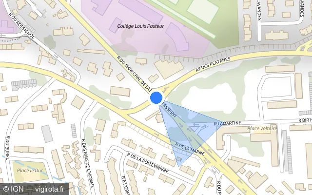 Vue plan de l'emplacement du radar de feu rouge à Saint-Lô sur Avenue Maréchal de Lattre de Tassigny / D 974