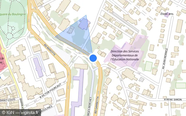 Vue plan de l'emplacement du radar de feu rouge à Chaumont sur Boulevard Gambetta / D 619