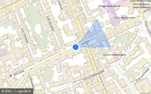 Vue plan de l'emplacement du radar de feu rouge à Nancy sur Avenue Foch