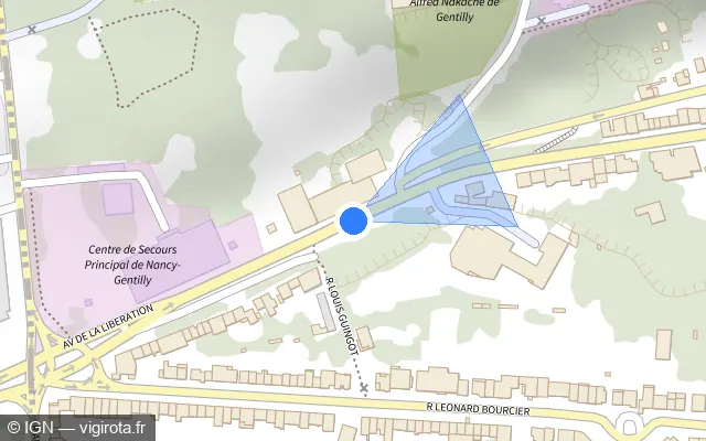 Vue plan de l'emplacement du radar de feu rouge à Maxéville sur Avenue de la Libération