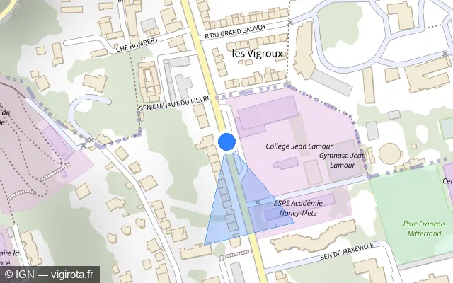 Vue plan de l'emplacement du radar de feu rouge à Maxéville sur Boulevard de Scarpone