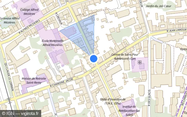 Vue plan de l'emplacement du radar de feu rouge à Nancy sur Rue de Metz