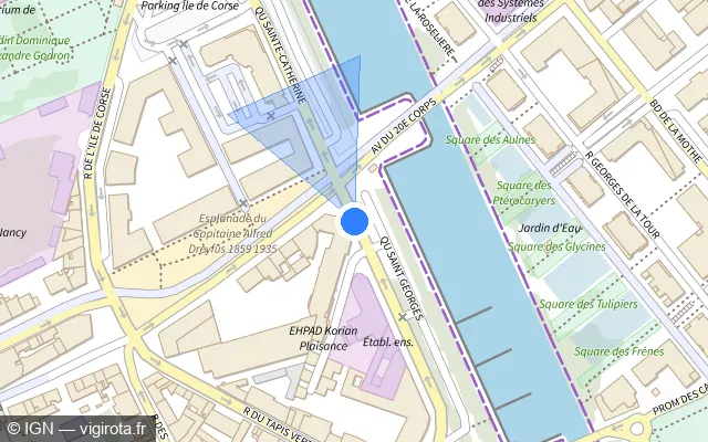 Vue plan de l'emplacement du radar de feu rouge à Nancy sur Boulevard du 21e Régiment d'Aviation