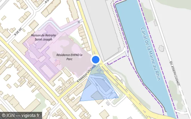 Vue plan de l'emplacement du radar de feu rouge à Jarville-la-Malgrange sur Boulevard Lobau