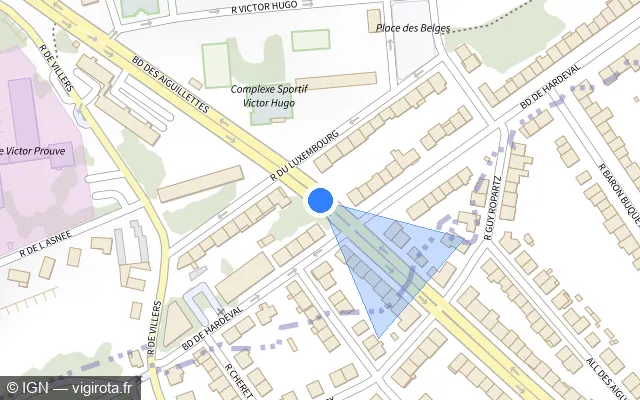 Vue plan de l'emplacement du radar de feu rouge à Vandœuvre-lès-Nancy sur Boulevard des Aiguillettes