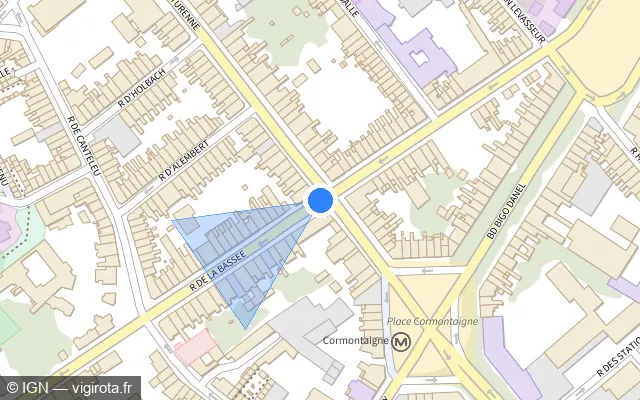 Vue plan de l'emplacement du radar de feu rouge à Lille sur Rue de la Bassée