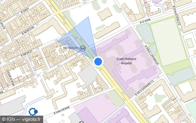 Vue plan de l'emplacement du radar de feu rouge à Lille sur Boulevard Montebello