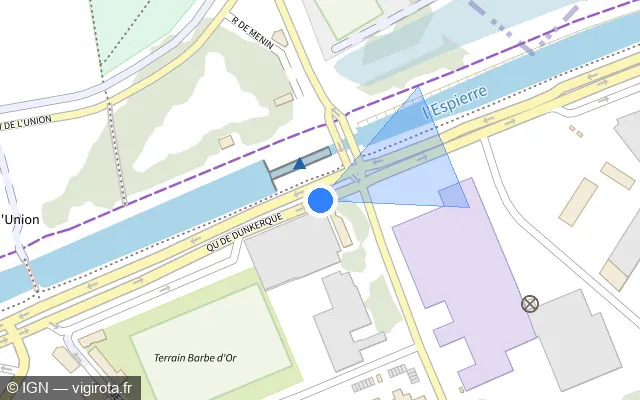 Vue plan de l'emplacement du radar de feu rouge à Tourcoing sur Quai de Dunkerque / M 760