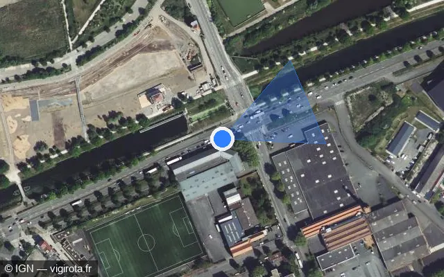 Vue satellite de l'emplacement du radar de feu rouge à Tourcoing sur Quai de Dunkerque / M 760