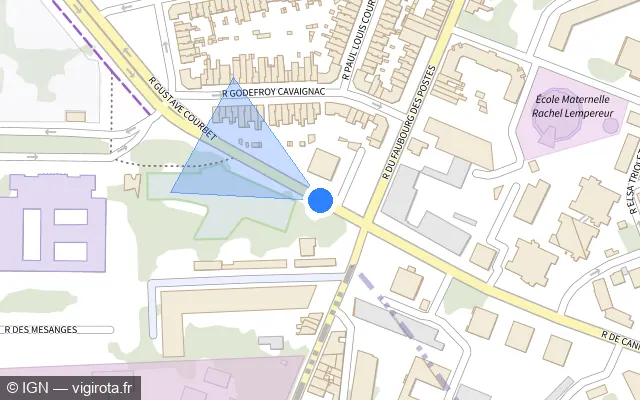 Vue plan de l'emplacement du radar de feu rouge à Loos sur Rue Gustave Courbet