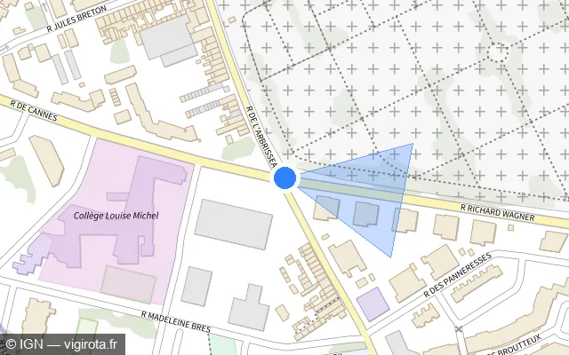 Vue plan de l'emplacement du radar de feu rouge à Faches-Thumesnil sur Rue Richard Wagner