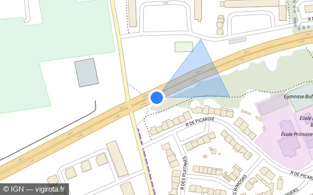 Vue plan de l'emplacement du radar de feu rouge à Grande-Synthe sur D 601