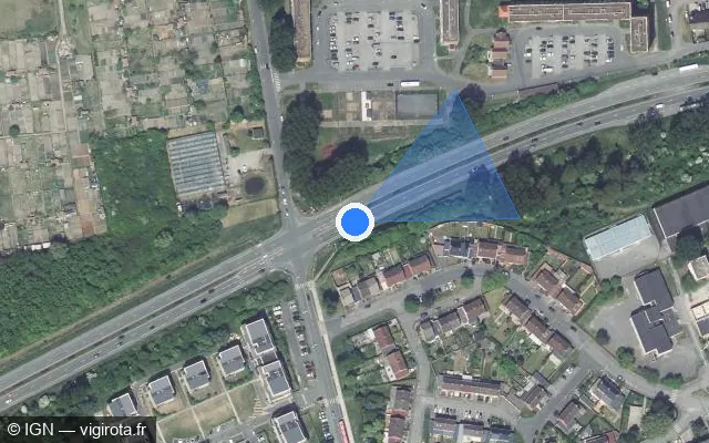 Vue satellite de l'emplacement du radar de feu rouge à Grande-Synthe sur D 601