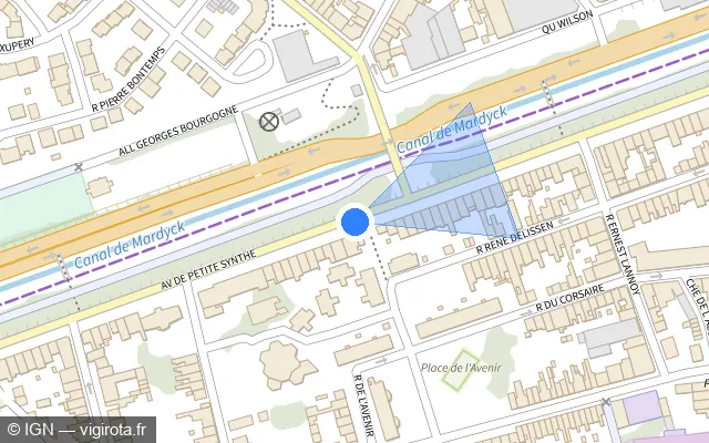 Vue plan de l'emplacement du radar de feu rouge à Dunkerque sur Avenue de Petite-Synthe / D 940