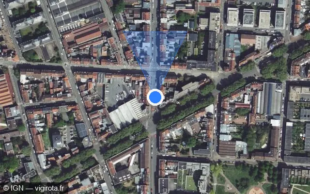 Vue satellite de l'emplacement du radar de feu rouge à Lille sur Rue d'Artois