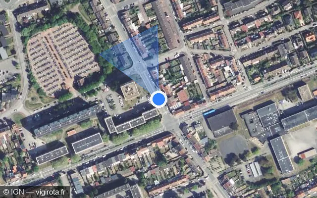Vue satellite de l'emplacement du radar de feu rouge à Leffrinckoucke sur Avenue des Sports