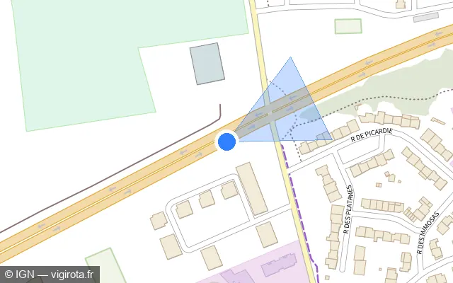 Vue plan de l'emplacement du radar de feu rouge à Grande-Synthe sur D 601