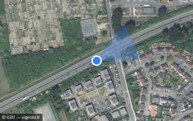 Vue satellite de l'emplacement du radar de feu rouge à Grande-Synthe sur D 601