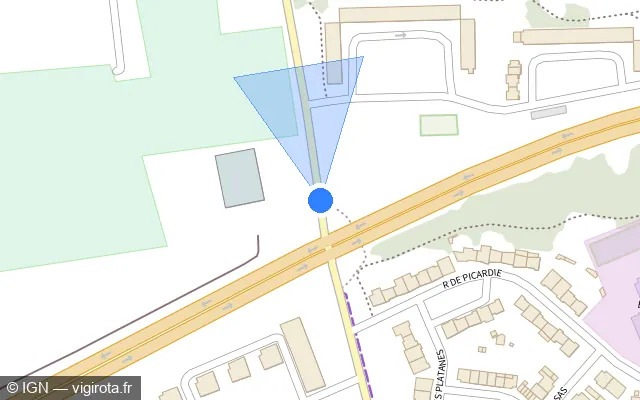 Vue plan de l'emplacement du radar de feu rouge à Grande-Synthe sur Rue du Moulin