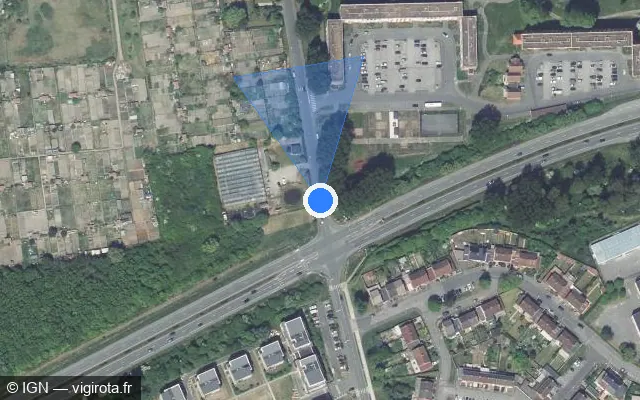Vue satellite de l'emplacement du radar de feu rouge à Grande-Synthe sur Rue du Moulin