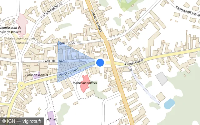 Vue plan de l'emplacement du radar de feu rouge à Wallers sur Rue Marcel Danna / D 13