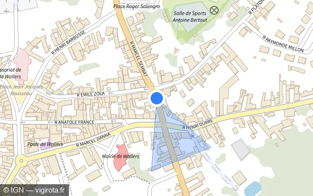 Vue plan de l'emplacement du radar de feu rouge à Wallers sur Rue Marcel Sembat / D 40