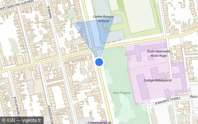 Vue plan de l'emplacement du radar de feu rouge à Dunkerque sur Avenue Maurice Berteaux