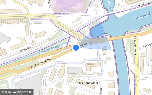 Vue plan de l'emplacement du radar de feu rouge à Dunkerque sur Boulevard Simone Veil / D 940