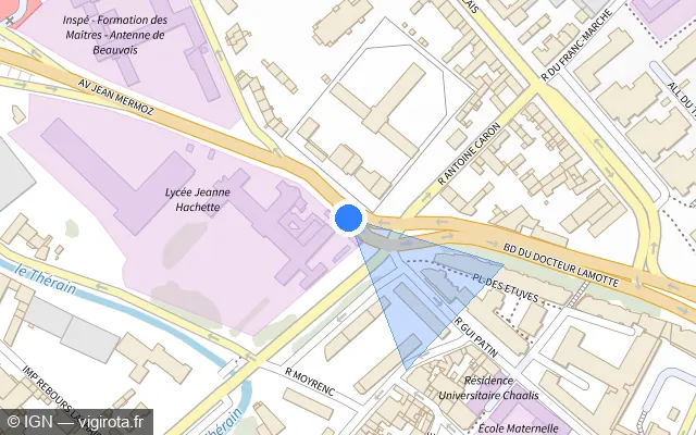 Vue plan de l'emplacement du radar de feu rouge à Beauvais sur Avenue Jean Mermoz