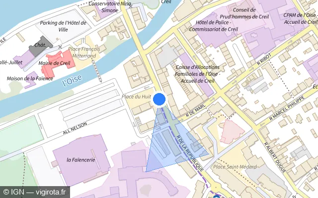 Vue plan de l'emplacement du radar de feu rouge à Creil sur Rue de la République / D 916