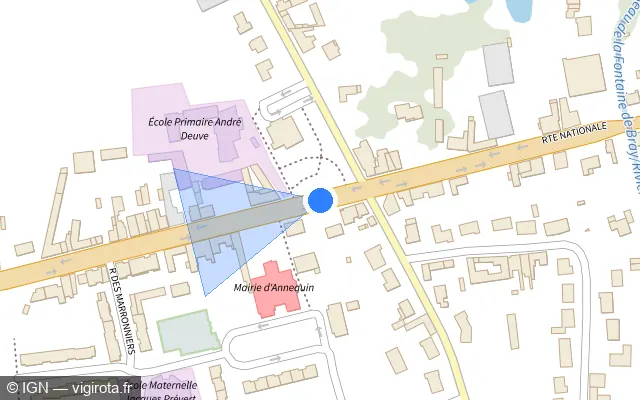 Vue plan de l'emplacement du radar de feu rouge à Cambrin sur Route Nationale 41 / D 941