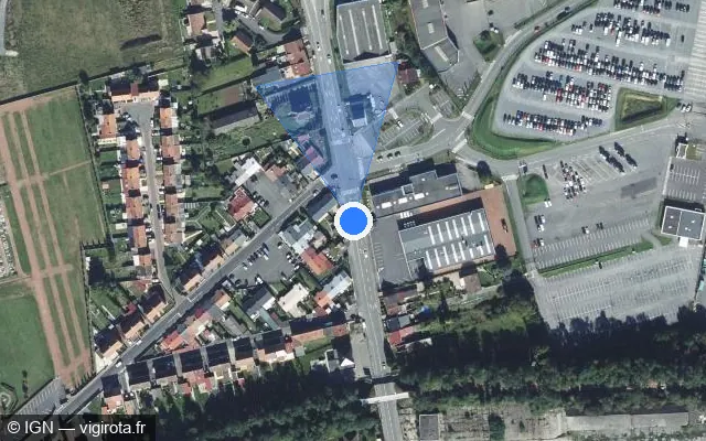 Vue satellite de l'emplacement du radar de feu rouge à Lens sur Route de La Bassée / D 947