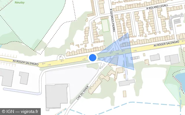 Vue plan de l'emplacement du radar de feu rouge à Coquelles sur Avenue Roger Salengro