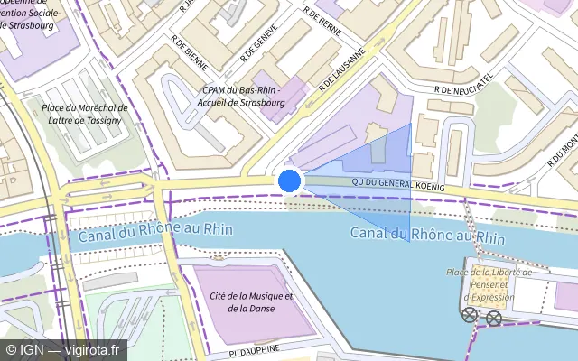 Vue plan de l'emplacement du radar de feu rouge à Strasbourg sur Quai du Général Koenig