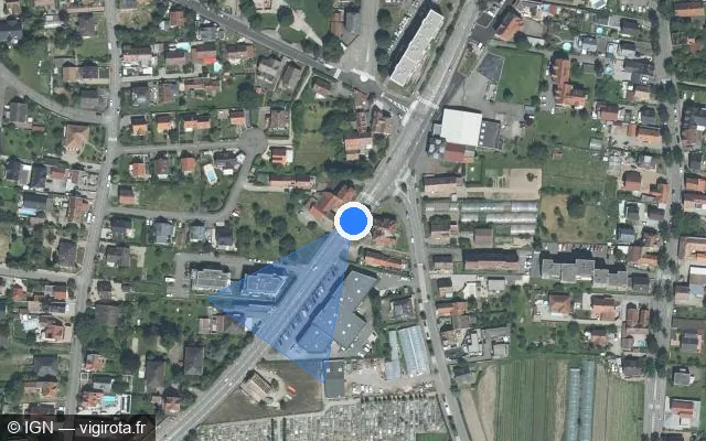 Vue satellite de l'emplacement du radar de feu rouge à Sélestat sur Route de Strasbourg / D 83