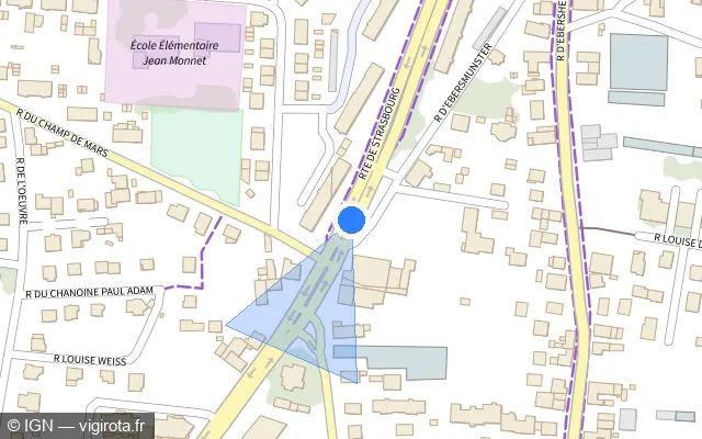 Vue plan de l'emplacement du radar de feu rouge à Sélestat sur Route de Strasbourg / D 83
