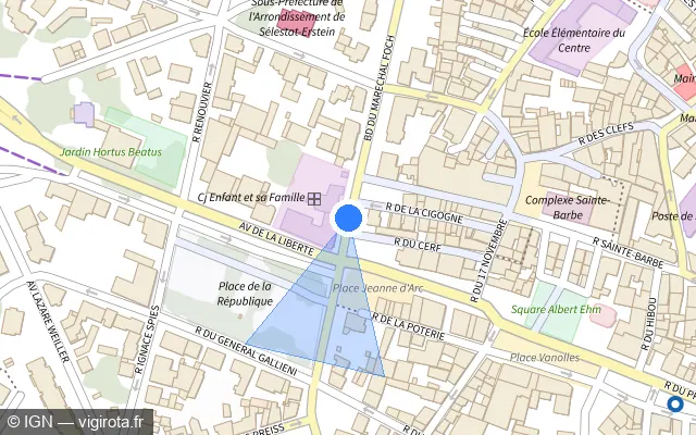 Vue plan de l'emplacement du radar de feu rouge à Sélestat sur Boulevard du Maréchal Foch