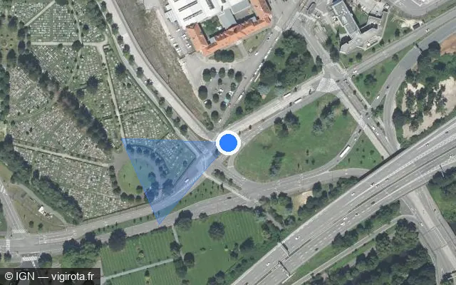 Vue satellite de l'emplacement du radar de feu rouge à Schiltigheim sur Rue de Hochfelden