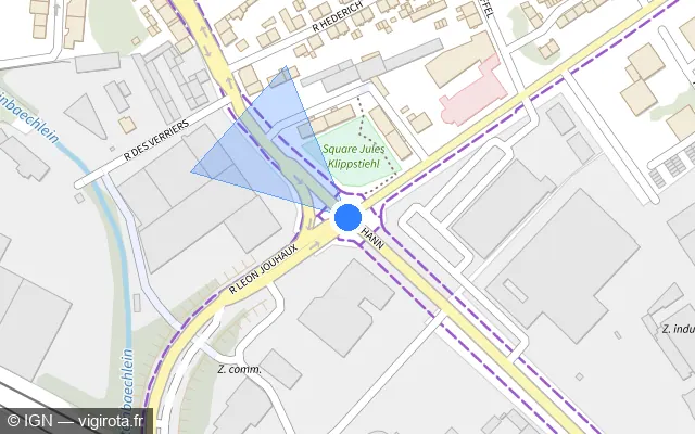 Vue plan de l'emplacement du radar de feu rouge à Mulhouse sur Rue de Thann / D 20