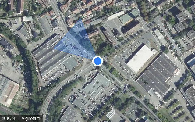 Vue satellite de l'emplacement du radar de feu rouge à Mulhouse sur Rue de Thann / D 20