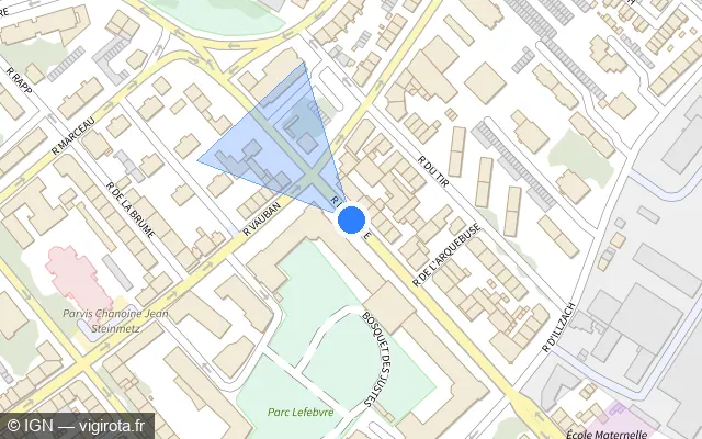 Vue plan de l'emplacement du radar de feu rouge à Mulhouse sur Rue Lefèbvre