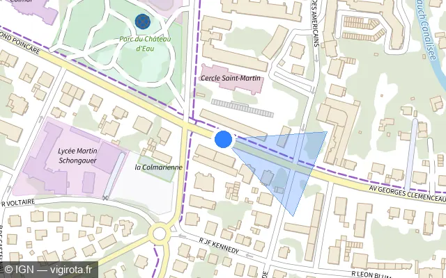 Vue plan de l'emplacement du radar de feu rouge à Horbourg-Wihr sur Avenue Georges Clemenceau