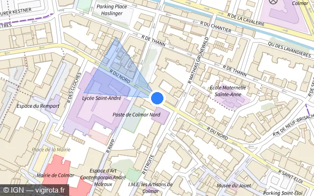Vue plan de l'emplacement du radar de feu rouge à Horbourg-Wihr sur Rue du Nord