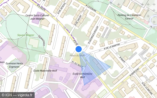 Vue plan de l'emplacement du radar de feu rouge à Mulhouse sur Rue d'Agen