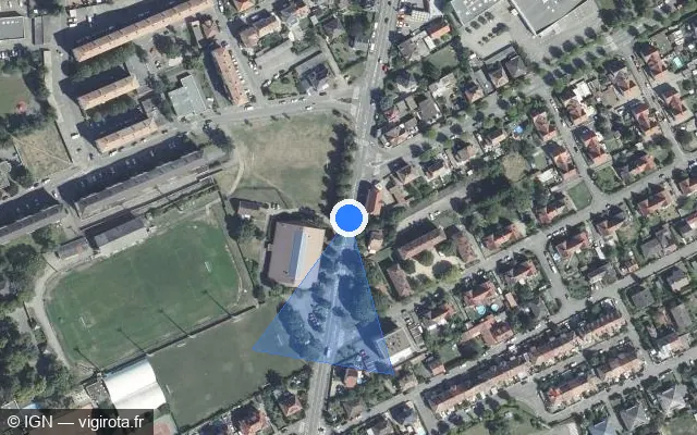 Vue satellite de l'emplacement du radar de feu rouge à Mulhouse sur Rue de Kingersheim / D 20