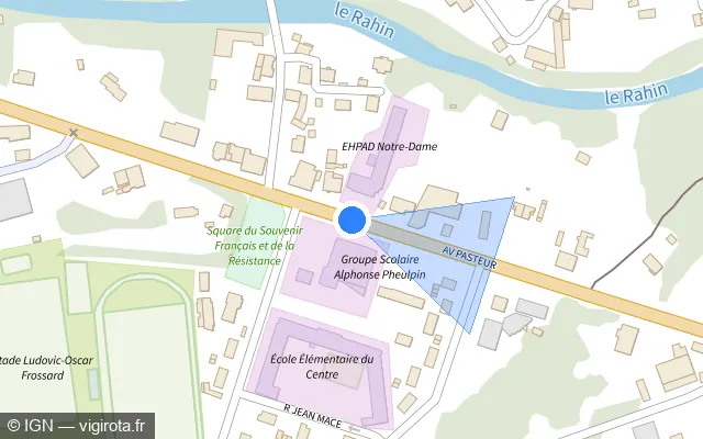 Vue plan de l'emplacement du radar de feu rouge à Ronchamp sur Avenue Pasteur / D 619