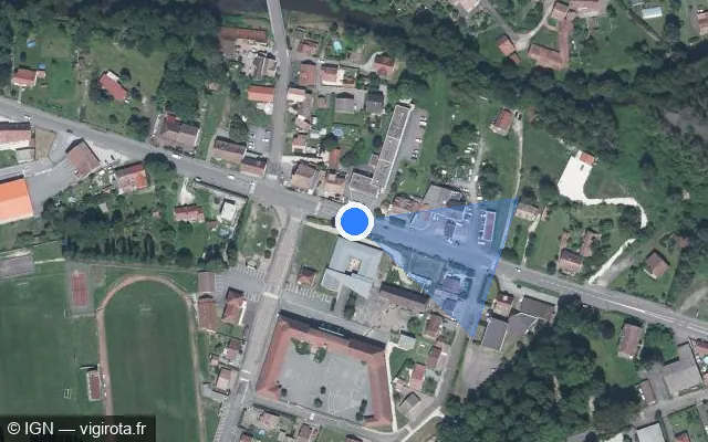 Vue satellite de l'emplacement du radar de feu rouge à Ronchamp sur Avenue Pasteur / D 619