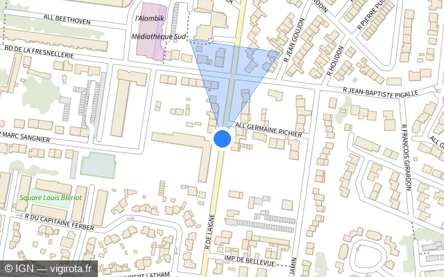 Vue plan de l'emplacement du radar de feu rouge à Le Mans sur Rue de Laigné / D 139