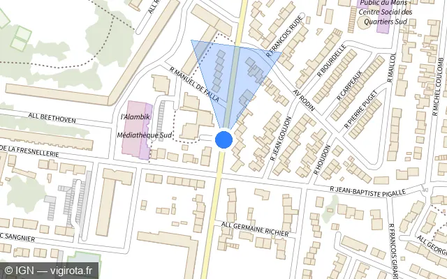 Vue plan de l'emplacement du radar de feu rouge à Le Mans sur Rue de Laigné / D 139